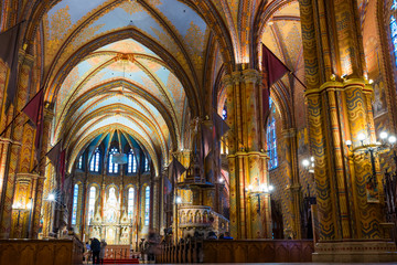 Fototapeta na wymiar Budapest March 5, 2018, Matthias Catholic Church, inside view located on Buda Hill