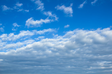 Cloudscape image with blue sky and white fluffy clouds
