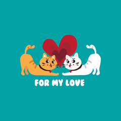 Cute cats in love. Valentines day Vector