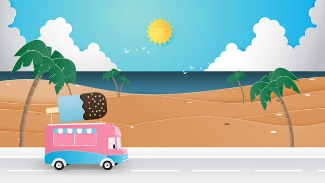 Summer season, vacation, travel background concept paper cut style.