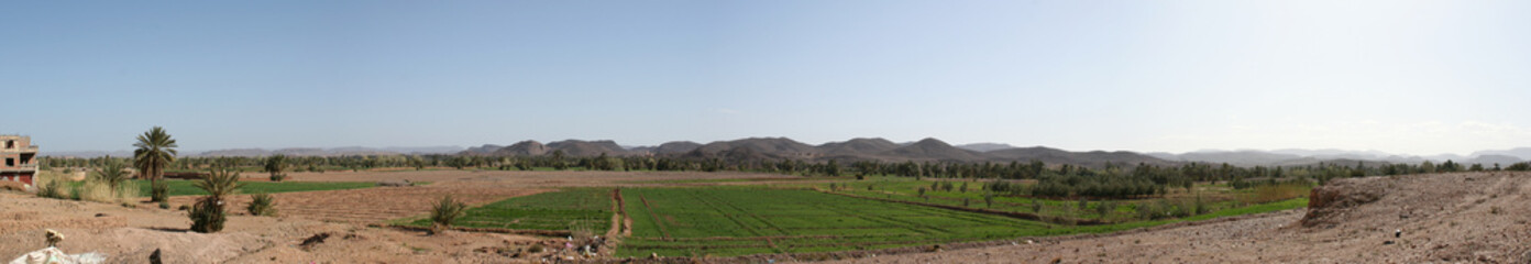 Panoramic photos of buildings and ancient historical places called alqasbat and oases and natural...
