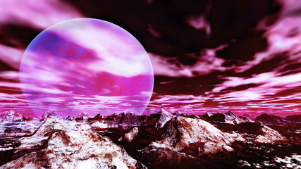 3d render of an alien planet with mountains and some clouds