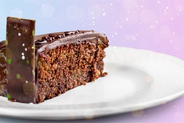 Chocolate cake with chocolate creame isolated on white