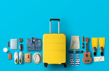 Yellow bag on the blue background