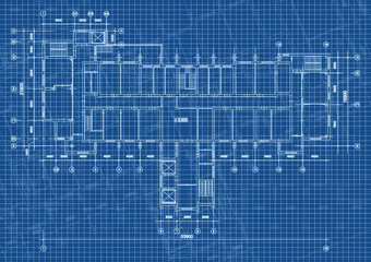 Architectural background with technical drawings. Blueprints plan texture. Drawing part of architectural project.