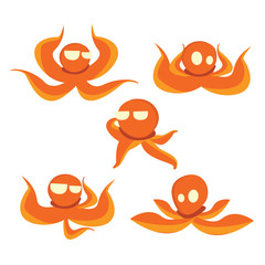 Set of cute octopus illustration on white background 