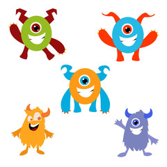 Set of cute monster on the white background