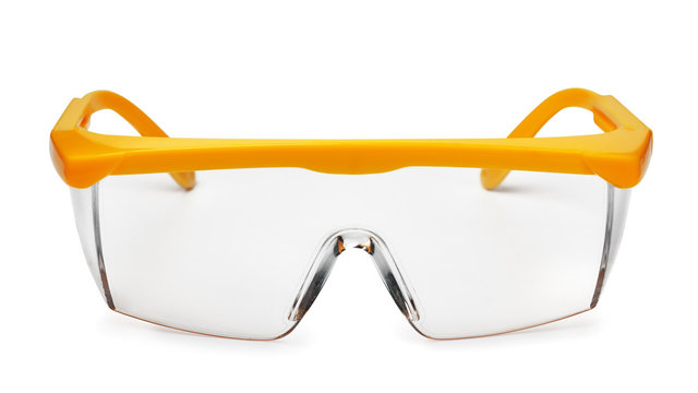 Front view of yellow plastic safety goggles