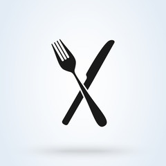 crossed fork over knife. icon isolated on white background. Vector illustration