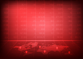 Vector : Red stock board with network world map