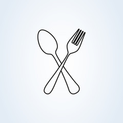 crossed fork and spoon line art. icon isolated on white background. Vector illustration