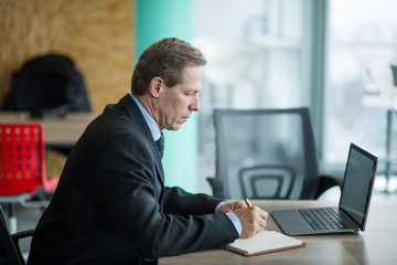 Businessman working with laptop in office