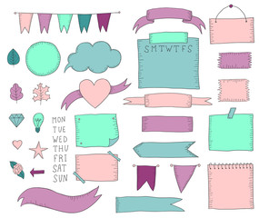 Bullet journal hand drawn elements for notebook.