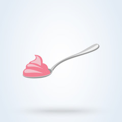 pink colored cream in spoon. flat style Vector illustration