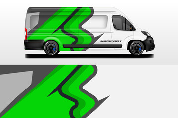 Van vector car wrap, truck, bus, racing, car service. Abstract graphic background graphics