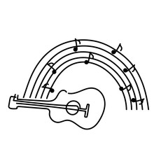 Acoustic guitar, notes. Poster music concert, festival. Vector