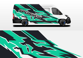 Van vector car wrap, truck, bus, racing, car service. Abstract graphic background graphics