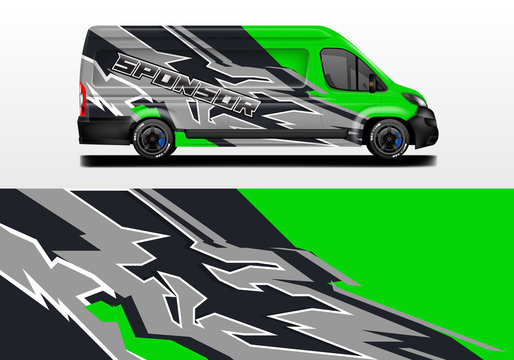 Van vector car wrap, truck, bus, racing, car service. Abstract graphic background graphics
