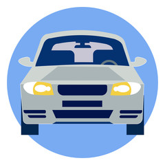 Car logo rides. In minimalist style Cartoon flat Vector