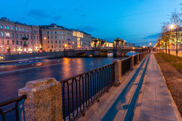 Lomonosov Bridge across the Fontanka River in Saint Petersburg, Russia. Historical towered movable bridge, build in 18th century