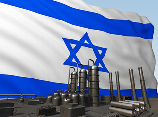 black factory in front of flag Israel
