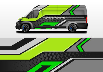 Van vector car wrap, truck, bus, racing, car service. Abstract graphic background graphics