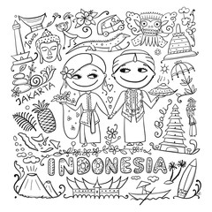 Travel to Indonesia. Coloring card for your design