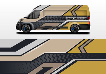 Van vector car wrap, truck, bus, racing, car service. Abstract graphic background graphics