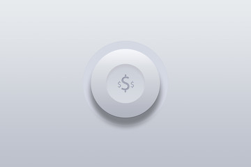 Push button icon of dollar money symbol on gray background.