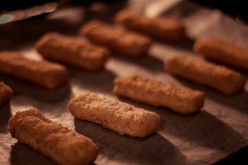 Fish fillet sticks cooked in the oven