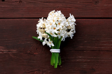 Bouquet of Hyacinths during Spring. Background - old table.
