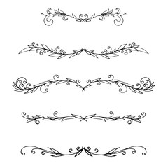 Set of floral ornament, hand-drawn.