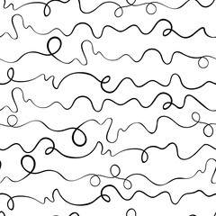 Unreadable handwritten scribble seamless pattern, black and white abstract lettering imitation. Vector illustration. - obrazy, fototapety, plakaty