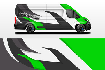 Van vector car wrap, truck, bus, racing, car service. Abstract graphic background graphics