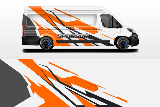 Van vector car wrap, truck, bus, racing, car service. Abstract graphic background graphics