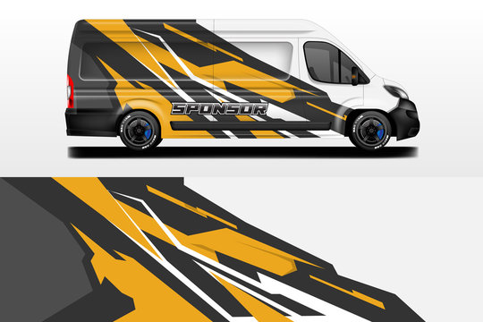 Van vector car wrap, truck, bus, racing, car service. Abstract graphic background graphics