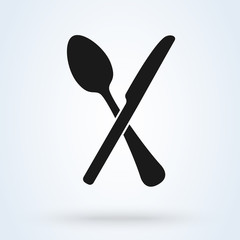 Crossed spoon and knife. Cutlery flat style illustration