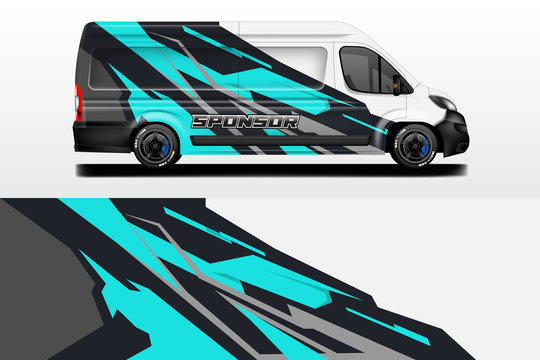 Van vector car wrap, truck, bus, racing, car service. Abstract graphic background graphics