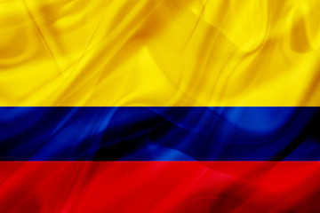 Colombia country flag on silk or silky waving texture