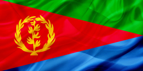 Eritrea country flag on silk or silky waving texture
