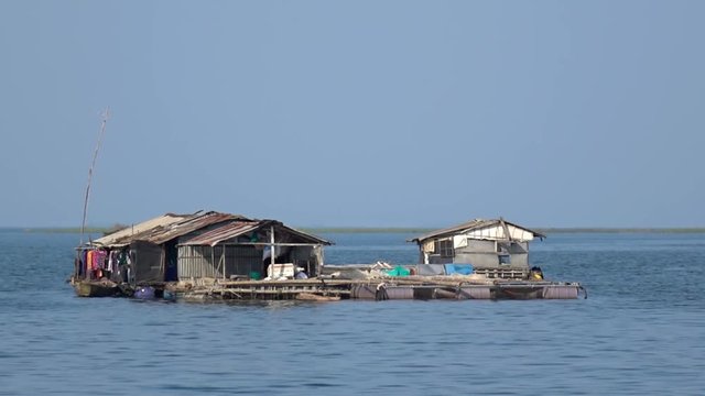 Floating boat house Tr An Lake. Vietnam.