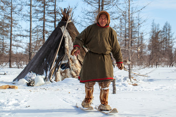 Residents of the far north,  the pasture of Nenets people, the dwelling of the peoples of the north of Yamal,