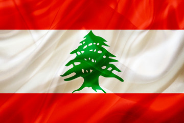 Lebanon country flag on silk or silky waving texture