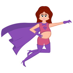 Pregnant woman as super girl with a costume - Vector