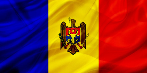 Moldova country flag on silk or silky waving texture