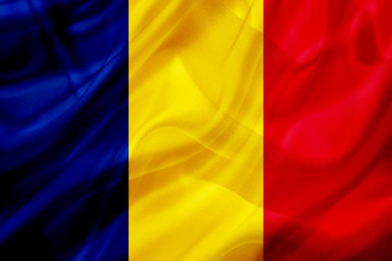 Obraz premium Romania country flag on silk or silky waving texture