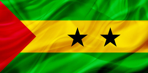 Sao Tome and Principe country flag on silk or silky waving texture