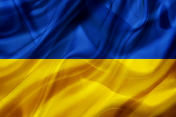 Ukraine country flag on silk or silky waving texture