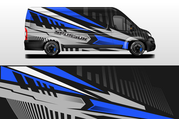 Van vector car wrap, truck, bus, racing, car service. Abstract graphic background graphics