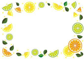 Frame of citrus slices (lemon, lime, orange, grapefruit).